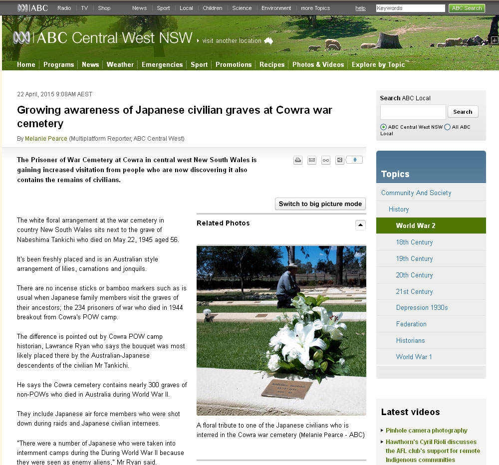 Growing awareness of Japanese civilian graves at Cowra war cemetery