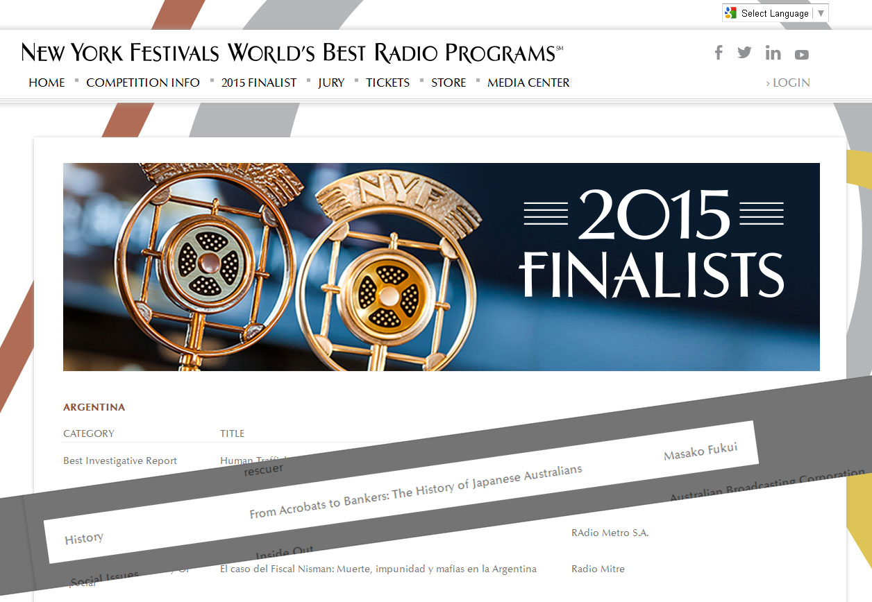 FINALIST 2015  New York Festivals World’s Best Radio Programs